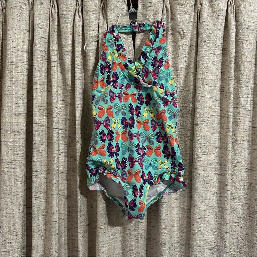 Garnet Hill Kids Girls' Ruffle-Trimmed Halter One-Piece Swimsuit
